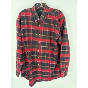 Embassy Row Mens Large Plaid Button Down Shirt 100% Cotton Oxford Red Green Navy